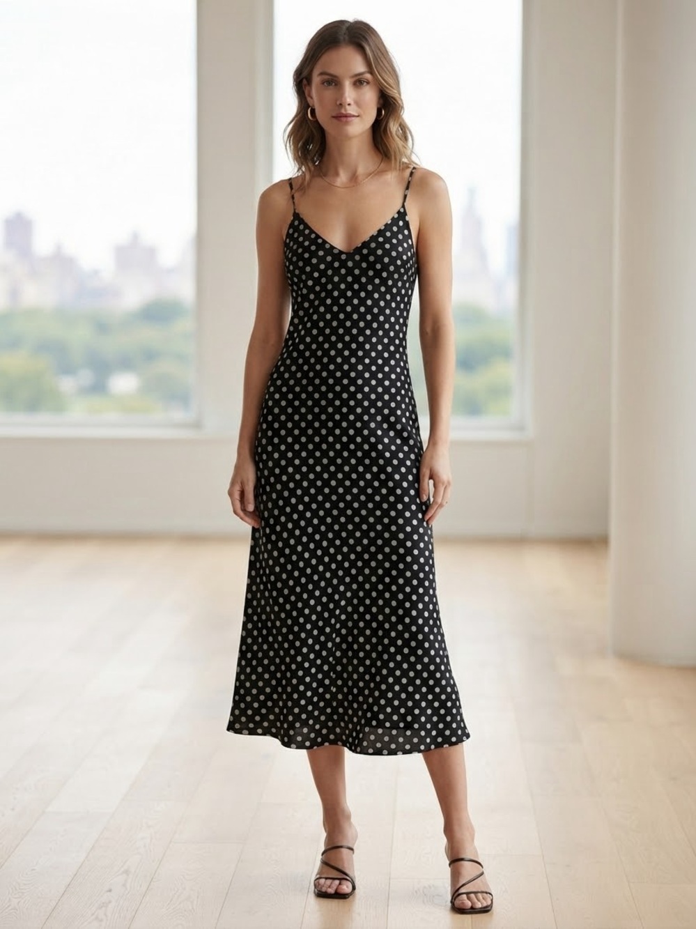 Zara Black Slip Dress with White Polka Dots
